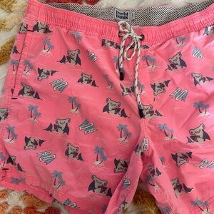 Men’s Pink Shark Print Swim Trunks Lets Get Hammered